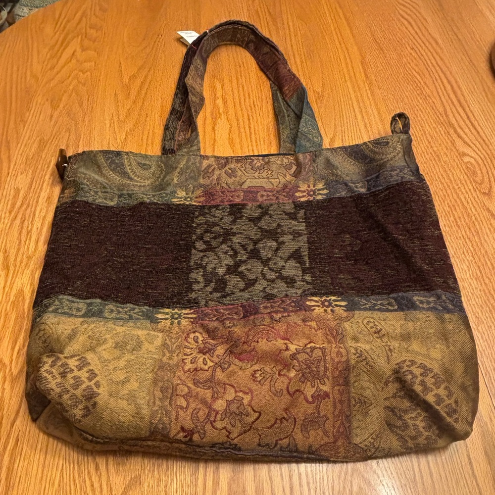 Tote Bag in Earthy Colors with Geometric Design and Textured Fabrics NWT